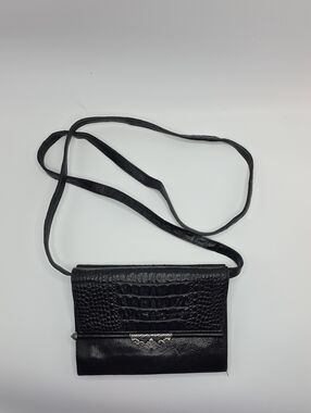 Brighton Black Croc-Embossed Crossbody/Wallet/Clutch  with Silver Accent